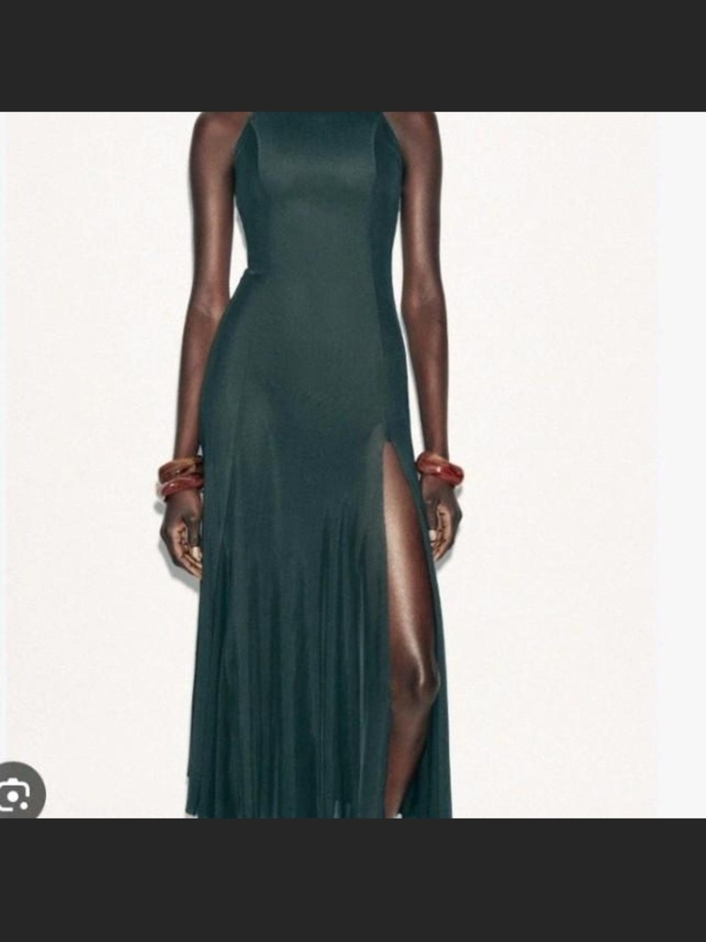 Zara Emerald Green Satin Halter Evening Dress - Picture 8 of 8